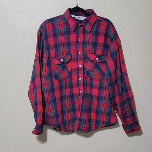 Vintage Dakota by Five Brother USA Plaid Flannel Shirt Men’s XL Red Blue Cotton - Picture 1 of 7